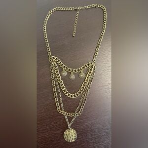 Elegant Bronze Multi-Layer Necklace with Coin Charms
